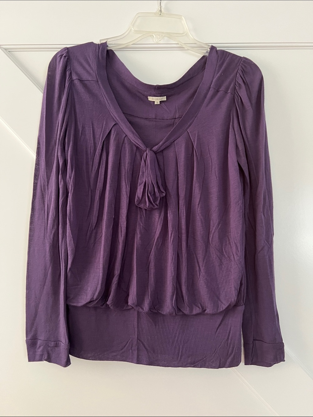 Anthropologie Bordeaux Purple Long-Sleeve Tie-Neck Blouse, S